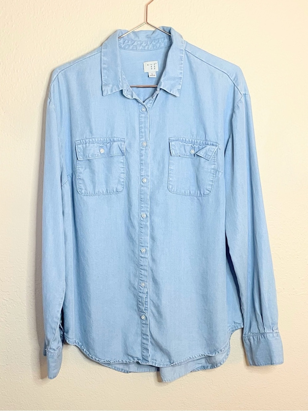 A New Day Blue Lyocell Chambray Button Down Shirt Large